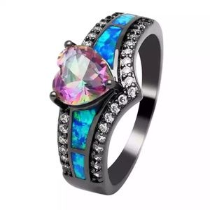 New Beautiful Black Gold Women's Heart Opal Ring